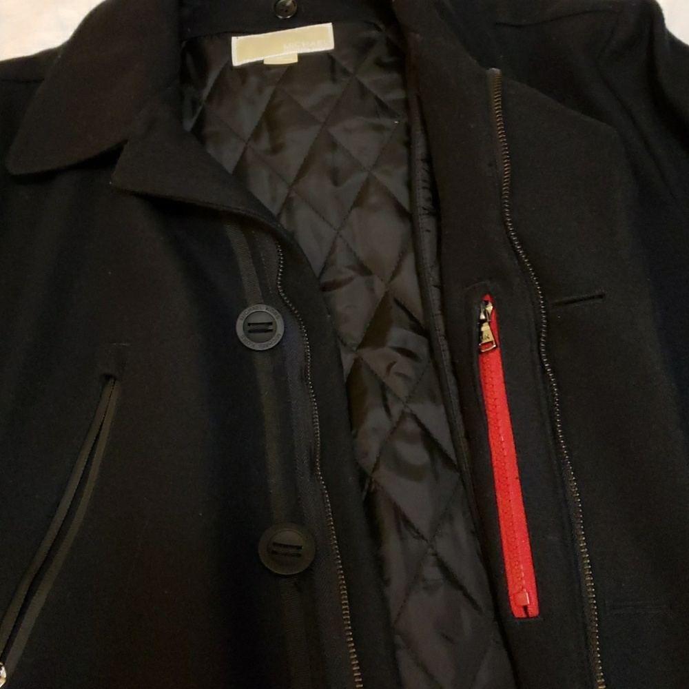 MICHAEL KORS office navy wool top coat with liner